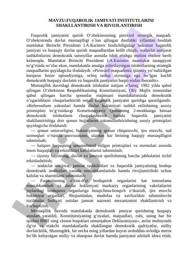Fuqarolik jamiyati tashkilotlari rivojlanishi