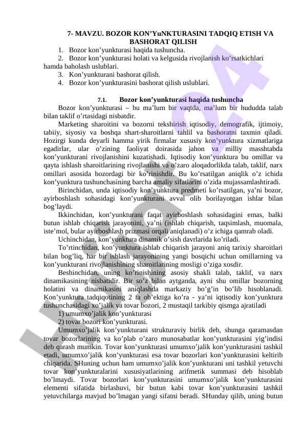 Bozor kon’yunkturasini taqdimot va bashorat qilish