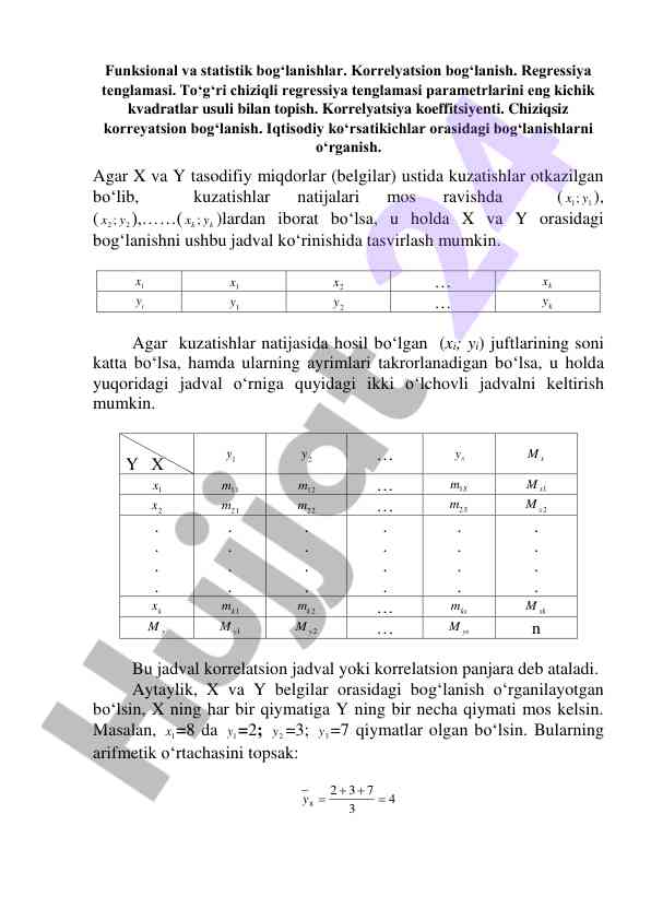 Korrelyatsion va regressiya tahlili usullari