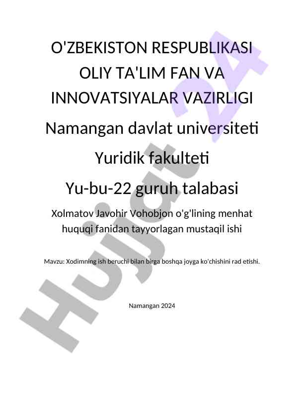 Xodimning ish beruvchi bilan ko'chishni rad etishi