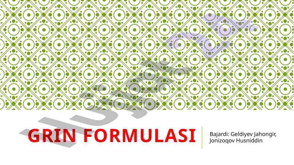 Grin formulasi va integral hisoblash masalalari