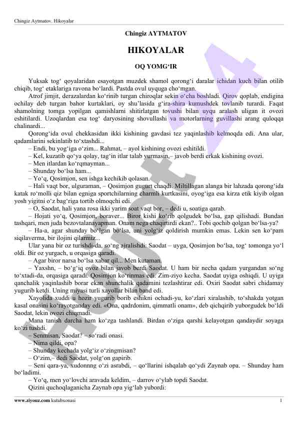 Chingiz aytmatov hikoyalari: oq yomg‘ir