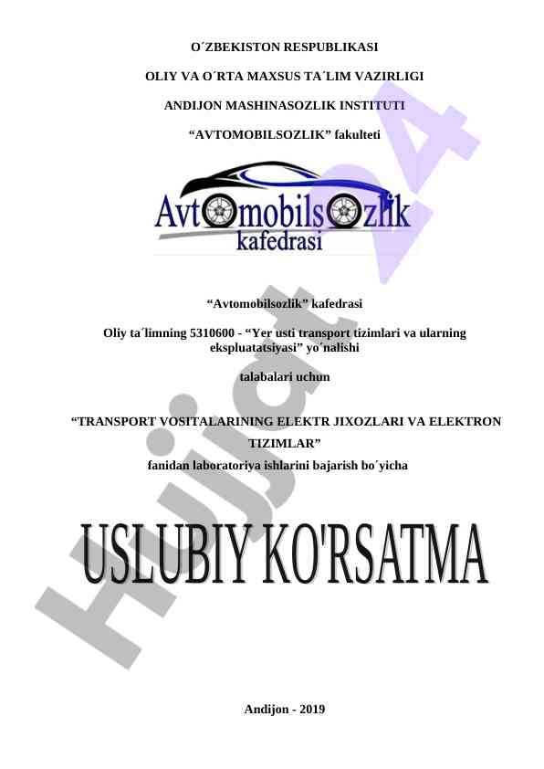 Transport vositalarining elektr jixozlari va elektron tizimlar