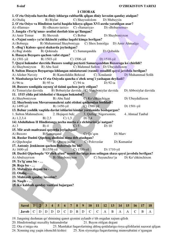 8-sinf o'zbekiston tarixi darsligi savollari