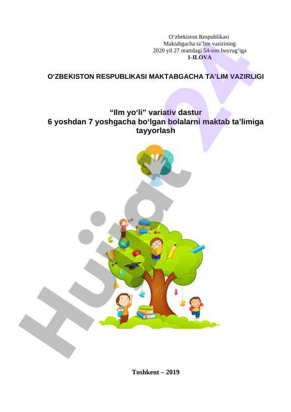 Ilm yo‘li variativ dasturi: maktabgacha ta’lim