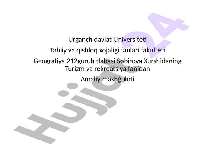Turizm va rekreatsiya fanidan amaliy mashģulot