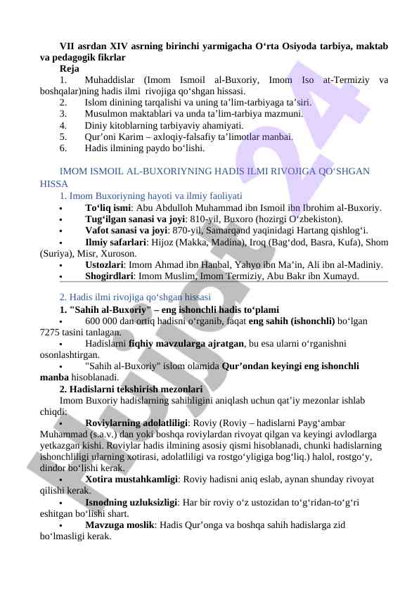 O‘rta osiyoda tarbiya va pedagogik fikrlar