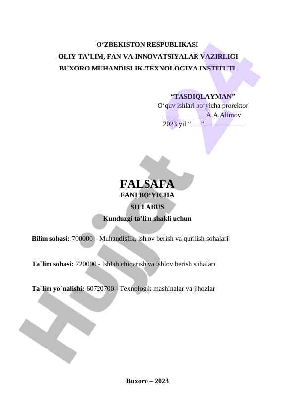 Falsafa fani bo‘yicha silabus 2023