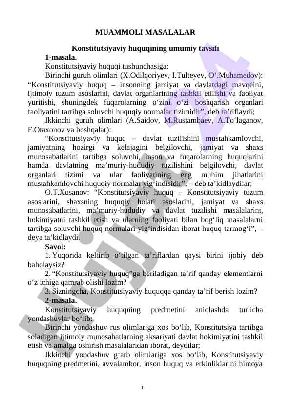 Konstitutsiyaviy huquqning umumiy tavsifi tahlili