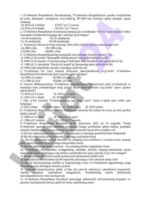 O‘zbekiston respublikasi prezidentining farmoni sanasi