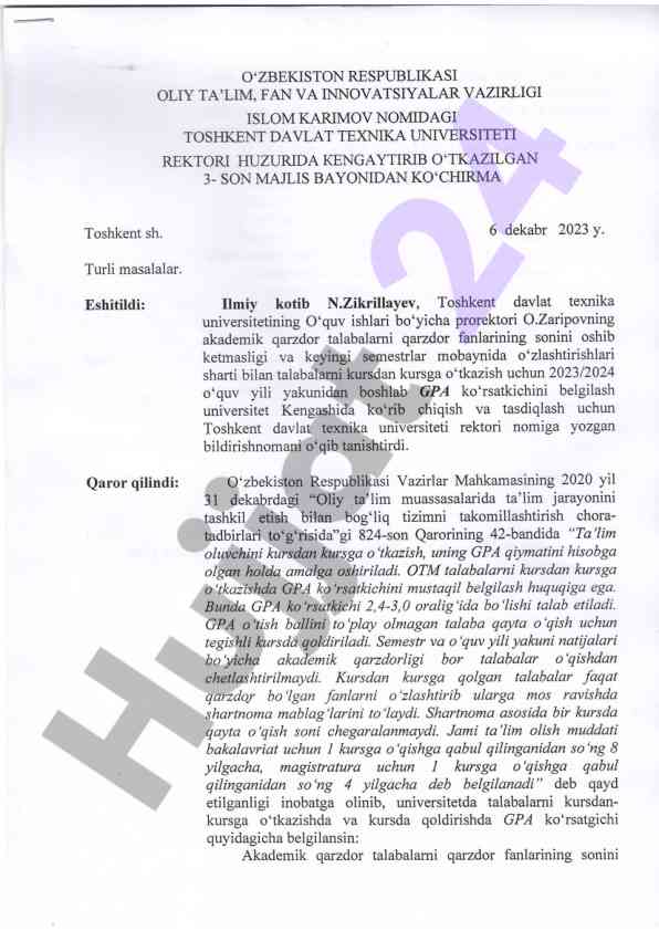 Kursdan kursga o'tkazish yordamida gpa belgilash