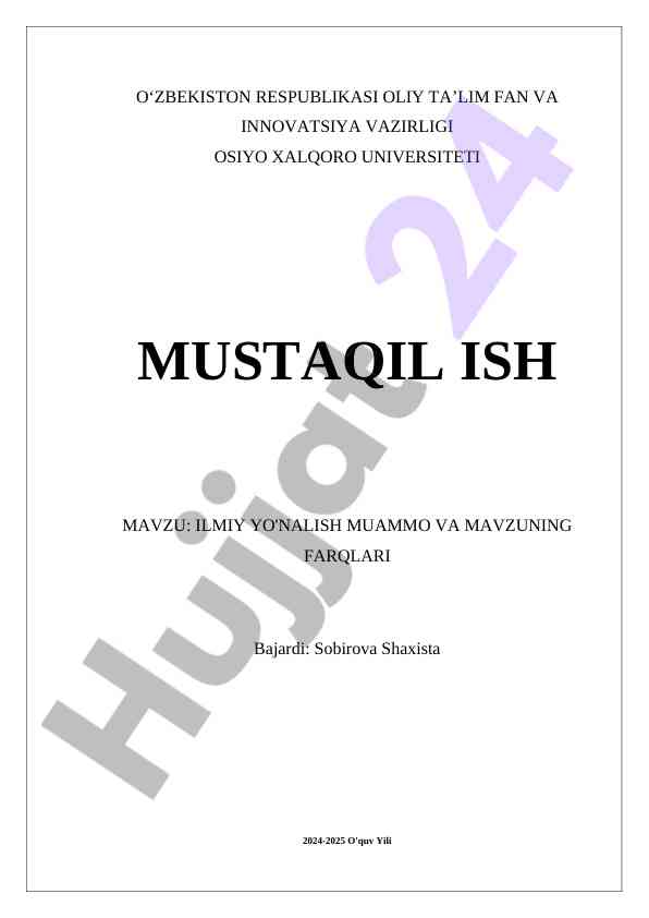 Ilmiy Yo'nalish Muammo Va Mavzuning Farqlari