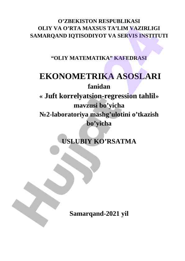 Juft korrelyatsion-regression tahlil uslubiy ko'rsatma