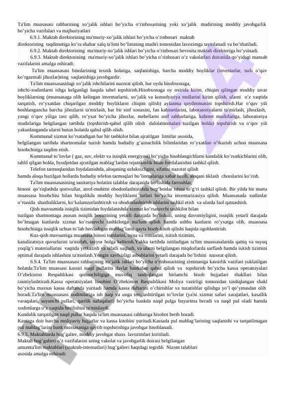 Xo'jalik ishlari bo'yicha o'rinbosar vazifalari