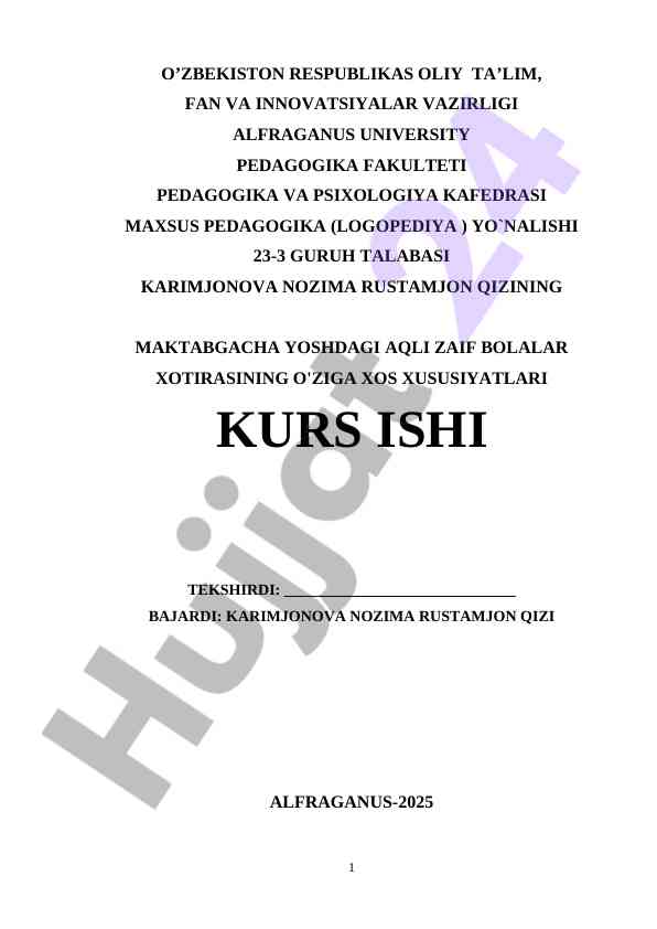 Maktabgacha yoshdagi aqli zaif bolalar xotirasi