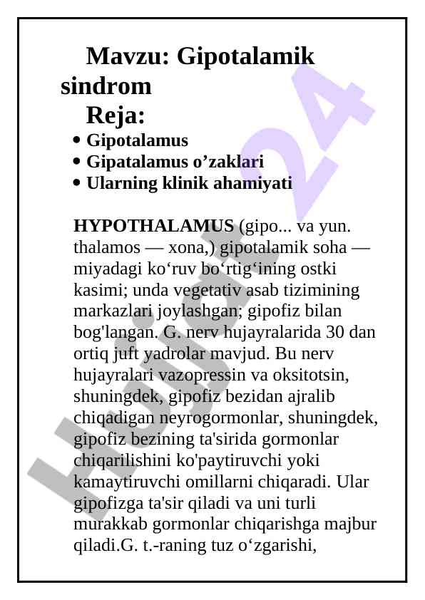 Gipotalamik sindromning klinik ahamiyati va tushunishi
