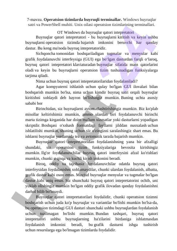 Operatsion tizimlarda buyruqli terminallar