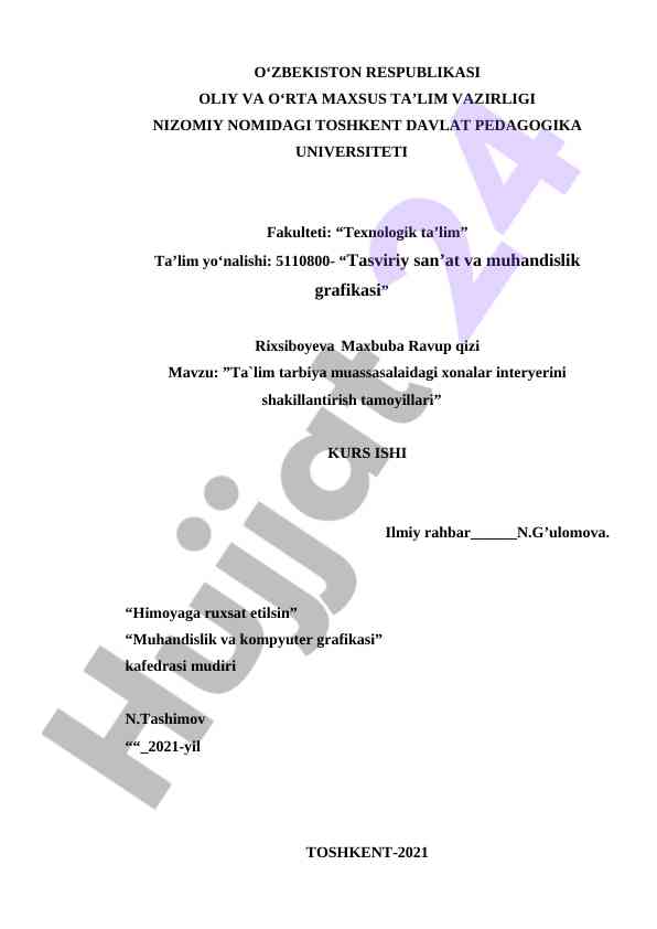 Ta'lim tarbiya muassasalaridagi interyer dizayni