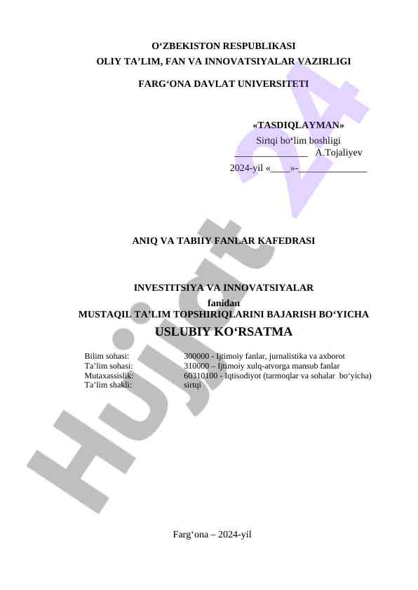 Mustaqil ta’lim topshiriqlari uslubiy ko‘rsatma
