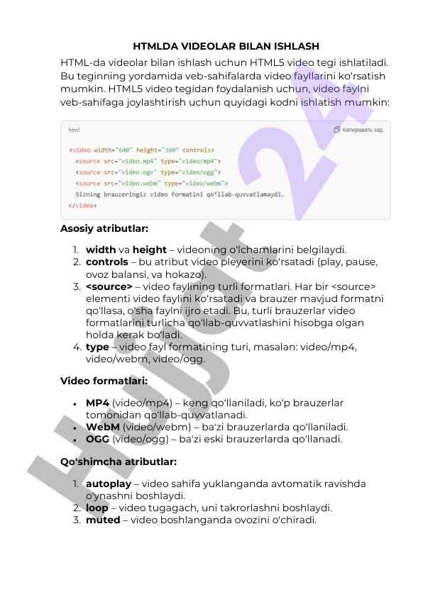 Html5 bilan videolarni ko‘rsatish