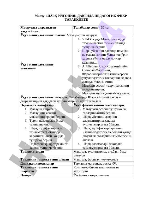 Sharq Uygonish Davrida Pedagogik Fikr Taraqqiyoti