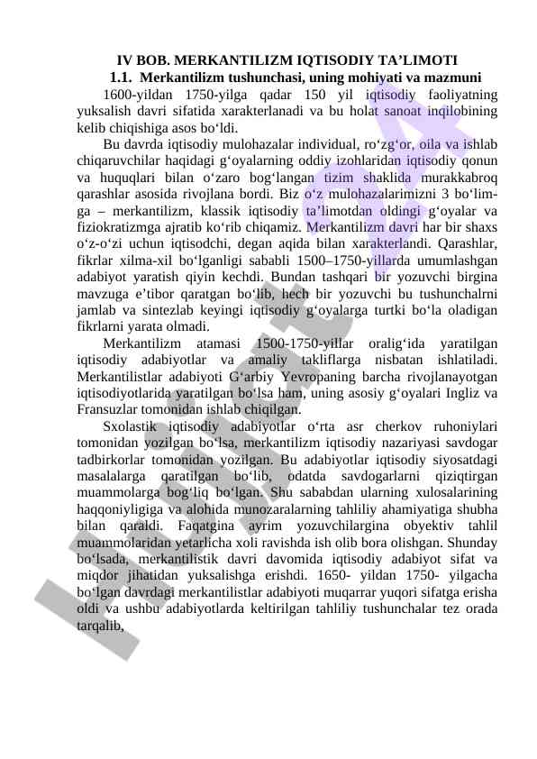 Merkantilizm iqtisodiy ta'limoati tushunchasi