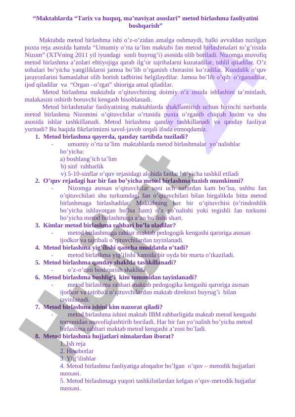 Maktablarda tarix va huquq metod birlashmasi