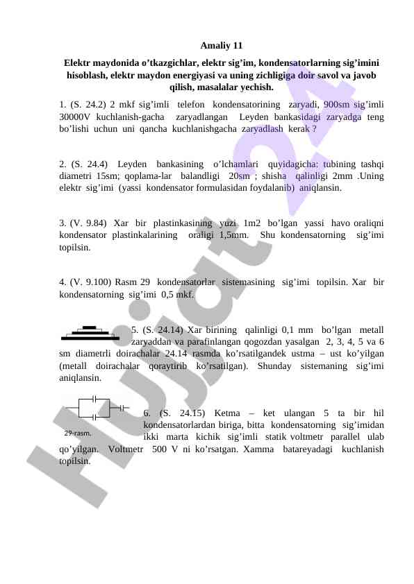 Elektr maydoni va kondensatorlar sig'imi hisoblash