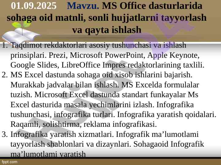 Ms office dasturlarida hujjat tayyorlash taqdimoti