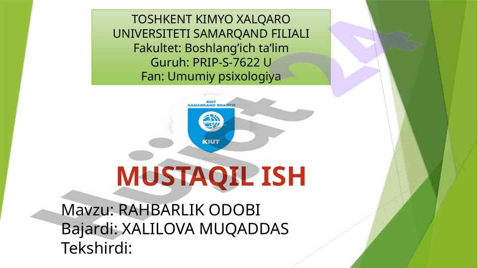 Rahbarlik odobi mavzusida mustaqil ish