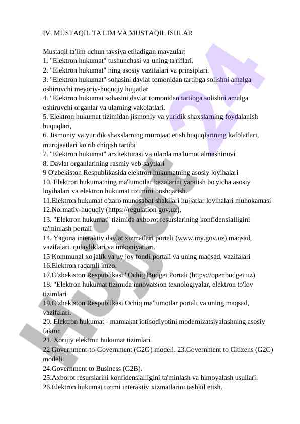 Elektron hukumat tizimining asosiy mavzulari