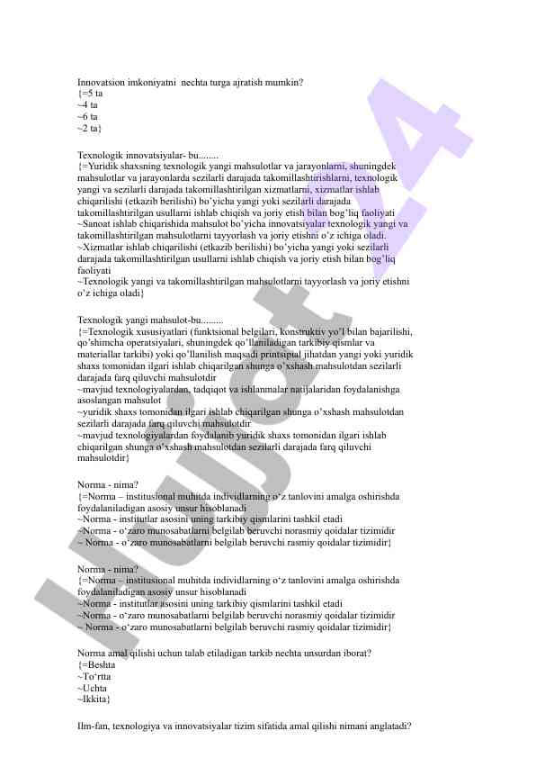 Texnologik innovatsiyalar turlari va ularning maqsadlari