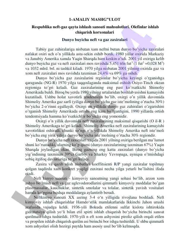 Gaz va neft zaxiralari statistikasi tahlili