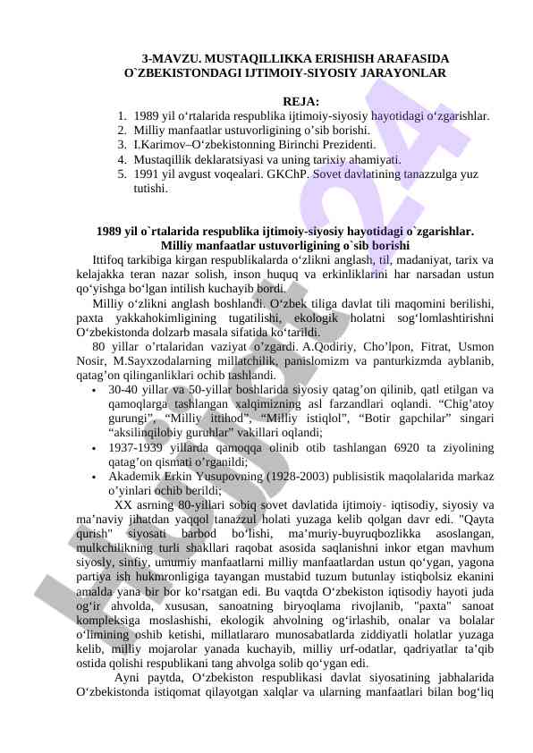 O'zbekistondagi ijtimoiy-siyosiy o'zgarishlar