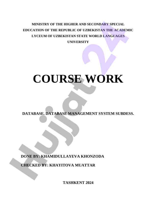 Database management system coursework overview