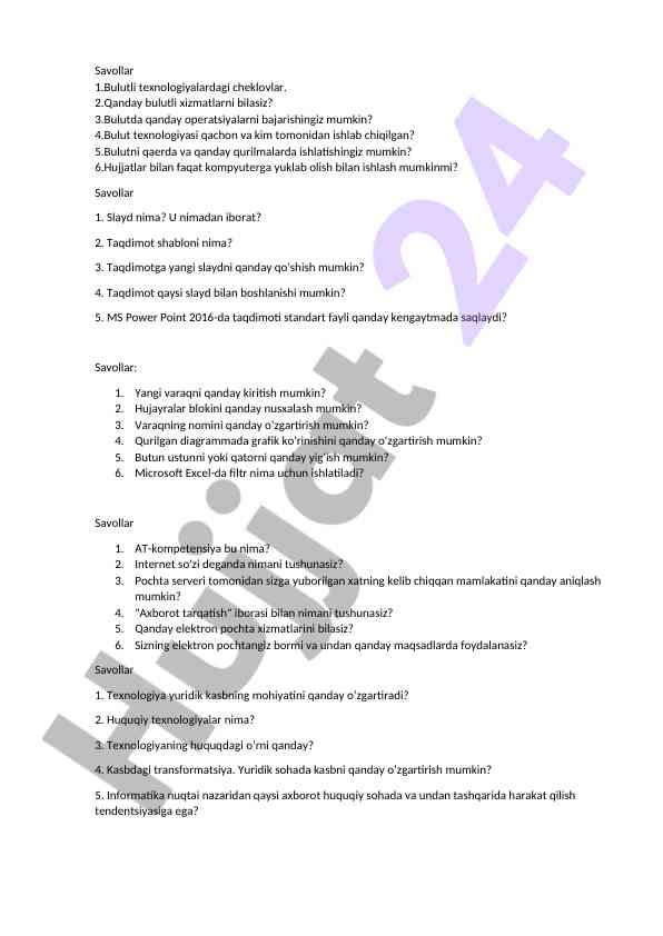 Bulutli texnologiya haqida savollar va javoblar