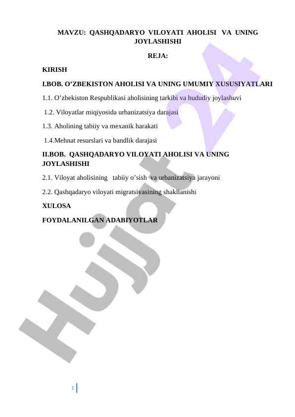 Qashqadaryo viloyati aholisi va uning joylashishi