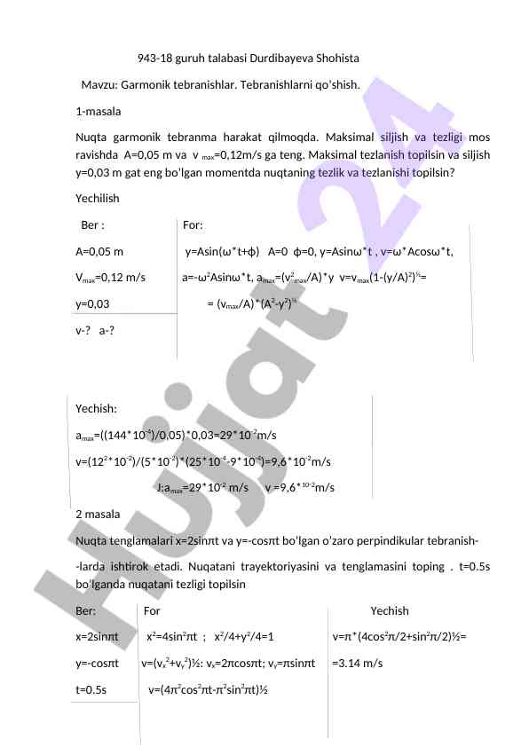 Garmonik tebranishlar va ularning hisoblashlari