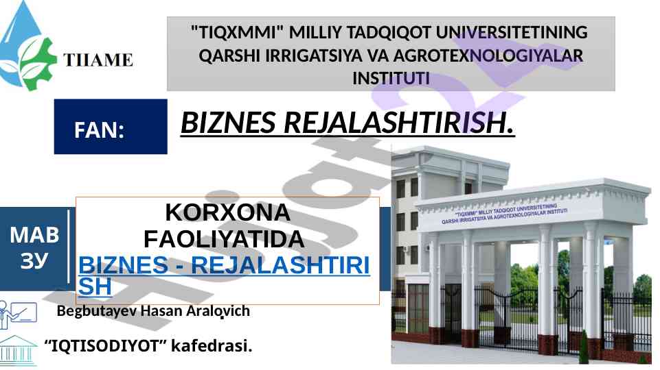 Korxona faoliyatida biznes-rejalashtirish