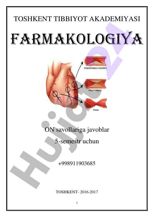 Farmakologiya fanidan 5-semestr savollari