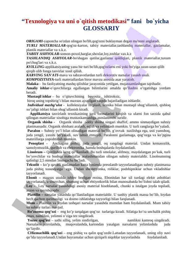 Texnologiya va o`qitish metodikasi gírossariy