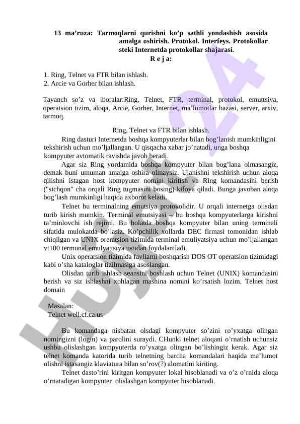 Tarmoqni qurish va protokollar bilan ishlash