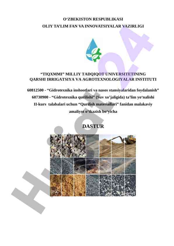 Qurilish materiallari fani bo‘yicha amaliyot dasturi