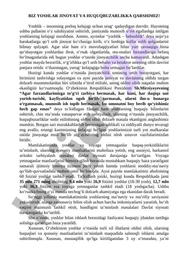 Yoshlar jinoyatchilikka qarshi harakatlar