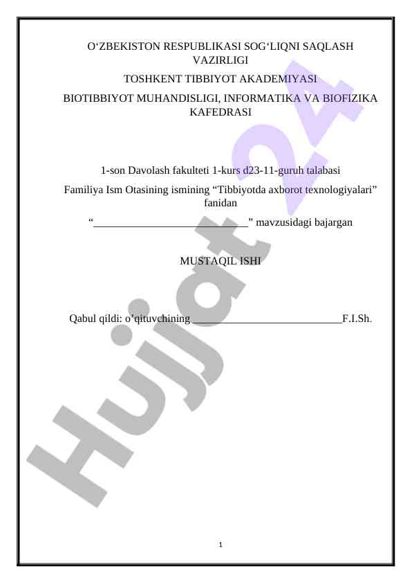 Tibbiyotda axborot texnologiyalari mavzusi