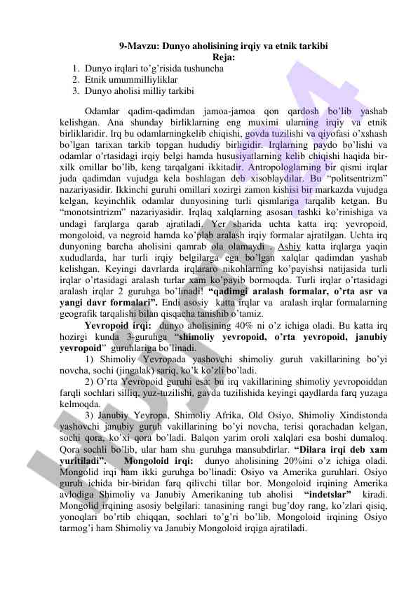 Dunyo aholisining irqiy va etnik tarkibi
