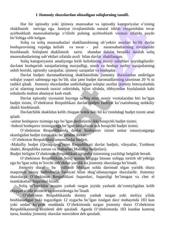 Jismoniy shaxslardan olinadigan soliqlar tahlili
