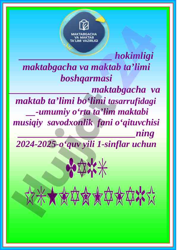 Musiqa savodxonligi fani uchun dars rejasi 2024-2025