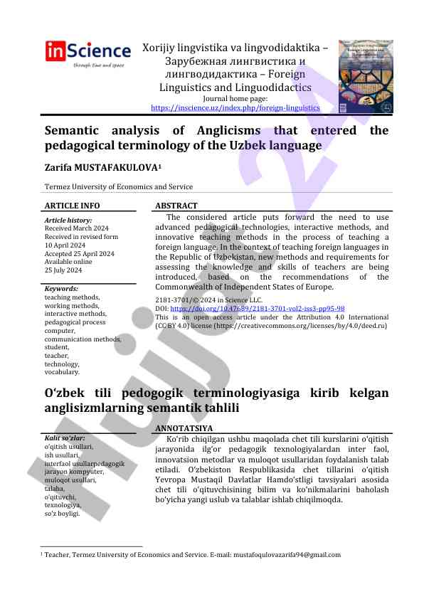 Semantic analysis of anglicisms in uzbek pedagogical terminology