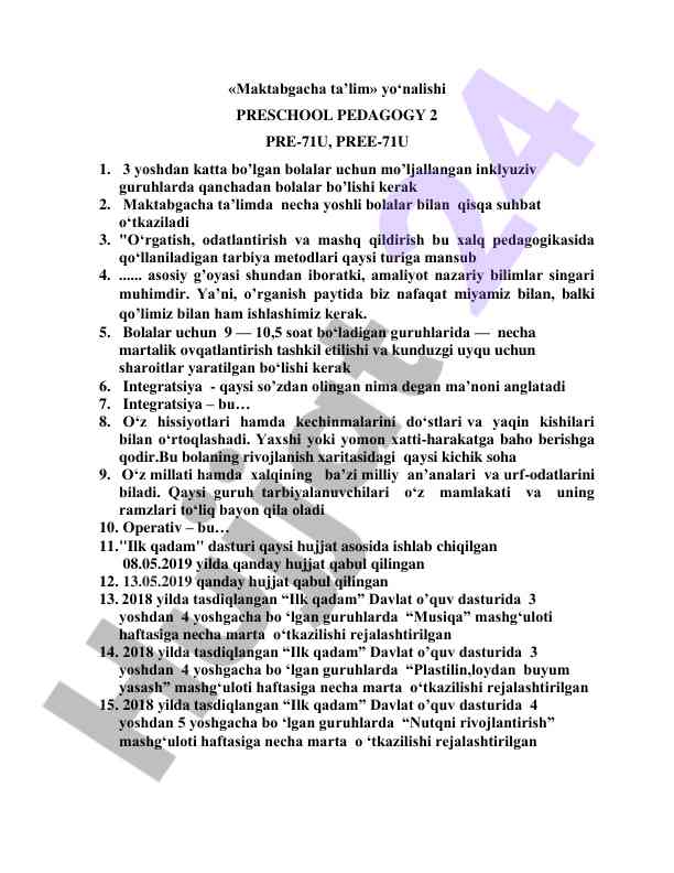 Maktabgacha ta'limda bolalar psixologiyasi